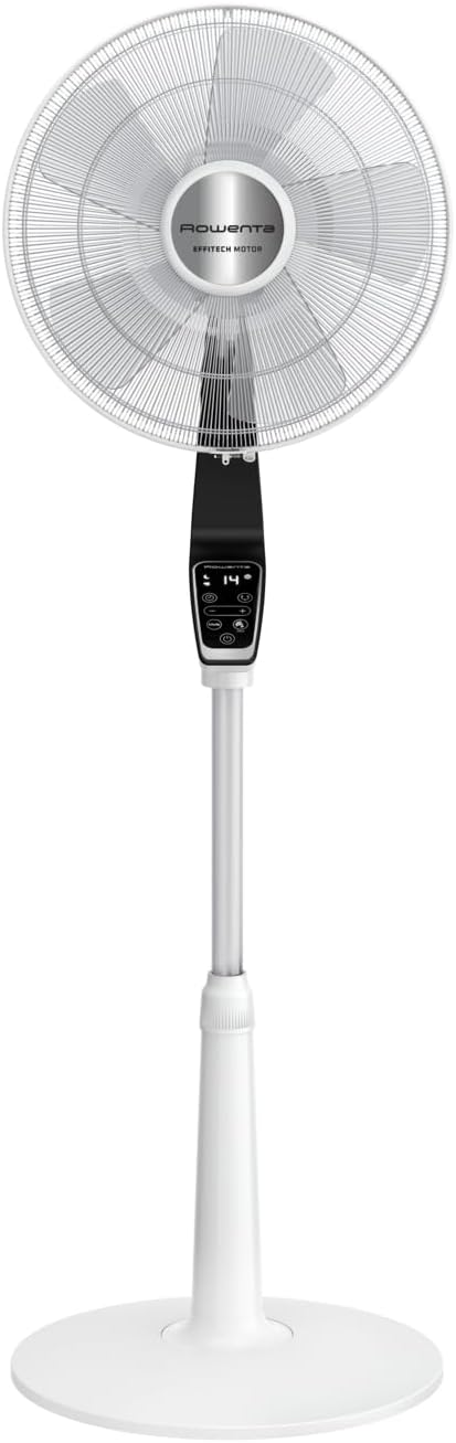 Ventilador de pie Rowenta Turbo Silence Extreme, 14 velocidades, modo noche silenciosa de 32 dB, mando a distancia, oscilación, altura regulable, circulación de aire hasta 8,2 m, blanco, VU5690F0