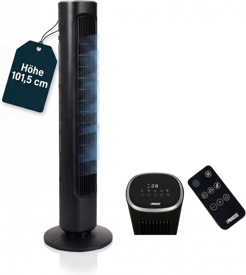 Ventilador de pie Princess – Diseño elegante – 50 W – Potente, silencioso, bajo consumo – Altura: 101,5 cm – Oscilante – 4 modos – 12 niveles de velocidad – 352390