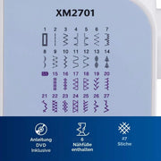 Máquina de coser eléctrica XM2701S, 27 puntadas, brazo libre, enhebrador automático, con cable