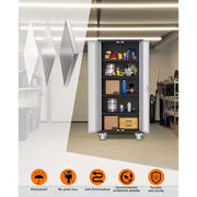 Gabinete de almacenamiento para garaje con ruedas y tablero perforado, armario de metal con cerradura de 72" de altura, 2 puertas y 4 estantes ajustables para taller de garaje
