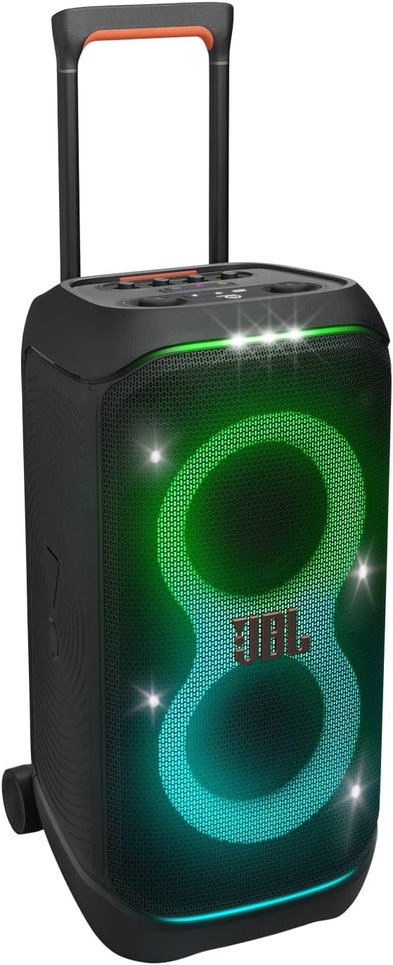 JBL Partybox Stage 120 en negro: altavoz Bluetooth portátil con sonido JBL Pro, espectáculo de luces, refuerzo de sonido con IA y asa telescópica: 12 h de autonomía