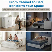 Cama Murphy convertible tamaño queen Mjkone con colchón, carga USB y cajones de almacenamiento