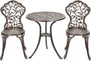 GIANTEX 3 TLG. Bistro Set, Bistrotisch mit 2 Stühlen, Gartenmöbel Set Alu, Gartenset Balkonset antik, runder Gartentisch, Balkonmöbel Set Garten Sitzgruppe 2 Sitzhocker Outdoor Bronze