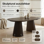 ebuy24 Mesa de comedor ovalada extensible - Tokyo 2 placas adicionales Ø120 a 160/200 cm chapa de roble ahumado mesa redonda mesa de comedor mesa extensible mesa de madera mesa de cocina zona de comedor
