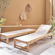 sweeek - Lote de 2 tumbonas de madera de acacia y textileno beige. Multiposiciones con ruedas