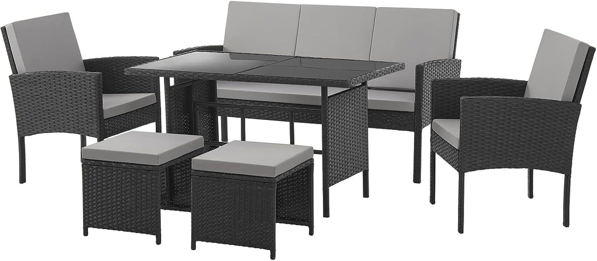Set de muebles de jardín SVITA Denver de poliratán, grupo de comedor, salón, mesa de comedor, negro