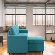 Sofá seccional reversible convertible con cama extraíble, chaise longue con almacenamiento oculto y patas duraderas