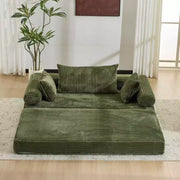 Sofá cama convertible de pana, 2 plazas, color gris oscuro / gris / verde / azul marino