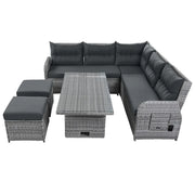 Conjunto de sofá seccional de ratán para exteriores con mesa ajustable y sillones reclinables