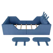 Cama plataforma doble Whisen, cama de suelo tapizada para niños con cojín de conejo, barandillas laterales extraíbles