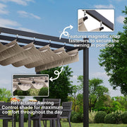 Pérgola de aluminio JUMMICO 3x3m, impermeable, estable y resistente al invierno, cenador de jardín con techo corredero y pared lateral, protección solar para jardín, terraza y balcón, protege del sol y la lluvia, duradera, beige