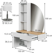 Tocador Vicco Melora, blanco/roble, 100 cm con espejo LED y taburete