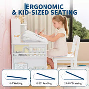 Juego de escritorio y silla de estudio para niños, con estante y superficie inclinable, mesa de estudio infantil, escritorio para estudiantes, para dormitorio, hogar