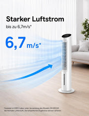Ventilador de torre DREO con refrigeración silenciosa, ventilador con refrigeración por agua, enfriador de aire de 102 cm, enfriador evaporativo con función de oscilación de 80°, 3 modos, 4 velocidades, mando a distancia, blanco