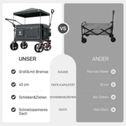 Carrito plegable EA-TR-21830S 225 L hasta 150 kg con freno, techo, manillar de empuje y tracción, 4 ruedas