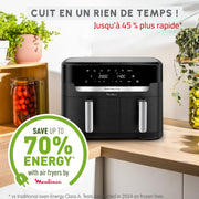 Freidora de aire Moulinex Dual XXL 11L, 8 personas o más, cesta grande hasta 3 kg, 7 programas predefinidos, Dual Easy Fry XXL, EZ9428F0, negro