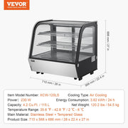 Vitrina refrigerada VEVOR, expositor refrigerado para pastelería y panadería de 115 L, vitrina comercial de 2 niveles con iluminación LED, refrigeración TURBO y sistema de aire frío sin escarcha para cafetería