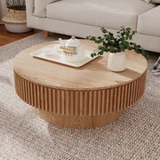 Mesa de centro redonda moderna de madera maciza chapada con almacenamiento