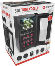 alpina Vinoteca - 230V - 18 Botellas/50L - Temperatura Regulable de 11°C a 22°C - Puerta de Cristal e Iluminación Interior - Poco o nulo ruido - Negro