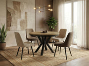 WFL GROUP Mesa de comedor redonda extensible estilo loft - Mesa industrial con patas de metal negro - Mesa que ahorra espacio para salón - Roble Lancelot - 120 a 200 cm
