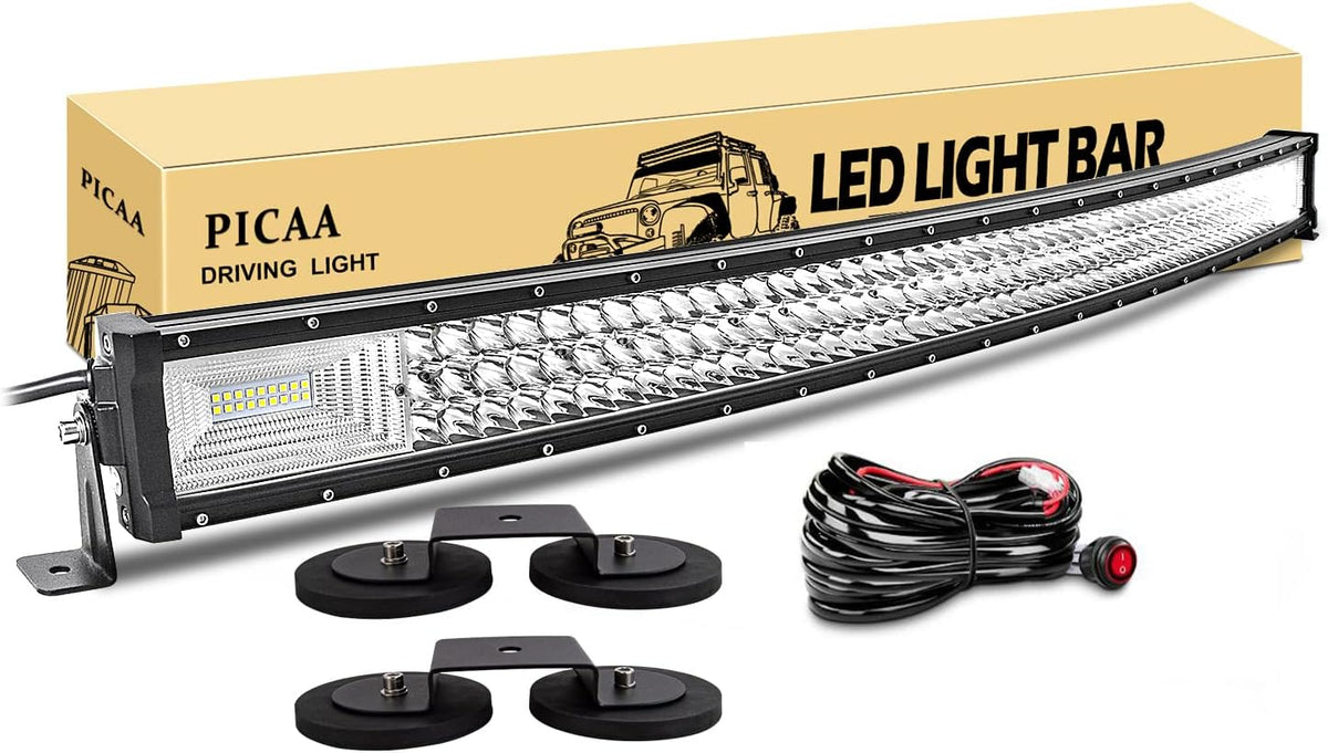 Barra LED PICAA, triple fila curva 7D de 42 pulgadas (104 cm) y 540 W, barra de luces LED con soporte de instalación magnético, para vehículos todoterreno 4x4, SUV, ATV y camiones de 12 V