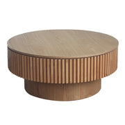 Mesa de centro redonda moderna de madera maciza chapada con almacenamiento