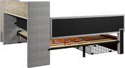Sofá cama, 140 × 190 cm, con dos cajones, puertos USB y tipo C, compartimento de almacenamiento, banco de almacenamiento en el piecero, tira de luz LED, sin colchón, terciopelo, gris