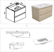 Conjunto de muebles de baño AICA de 80 cm con lavabo + columna + espejo redondo luminoso, roble Wotan