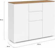IDMarket - Aparador 100 cm Toby 3 puertas 2 cajones blanco y tablero madera