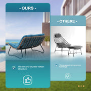 Sofá biplaza doble Papasan con cojín, ratán PE para todo tipo de clima y estructura metálica para interior/exterior