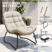 Sillas Papasan para exterior con cojín, sillas de patio acogedoras de ratán PE con mesa auxiliar