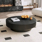 Mesa de centro redonda moderna de madera maciza chapada con almacenamiento