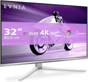 Philips Evnia 32M2N8900 - Monitor de juegos OLED UHD de 32 pulgadas, 240 Hz, 0,03 ms, HDR400, FreeSync Prem. Pro, compatible con G-Sync. (3840x2160, 2x HDMI 2.1, 1x DP 2.1, 1x USB-C (65W PD), concentrador USB) Blanco