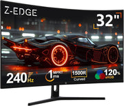 Monitor Gamer Curvo Z-Edge de 32'', 240 Hz, 1 ms, FreeSync, 1080p, Monitor para juegos con bisel ultra delgado, VA 1500R, inclinación ajustable, 2*HDMI 2.0 y 2*DP 1.4, luz LED RGB (cable HDMI incluido)