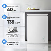 Bomann, arcón congelador de 100 l, color blanco GT7355 – 4 estrellas, temperatura ≤ -18 °C, capacidad de congelación 4,5 kg/24 h, piloto de control, ajuste de temperatura, extraíble, ruedas, ideal para la familia