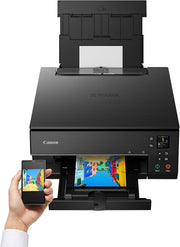 Impresora multifunción de inyección de tinta a color Canon PIXMA TS6350a DIN A4 (impresora fotográfica, escáner, copiadora, OLED, 4.800x1.200 ppp, USB, WLAN, 5 tintas independientes, impresión a doble cara, 2 bandejas de papel), negro