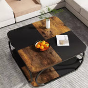 Mesa de centro cuadrada Lantine de 40 pulgadas con 2 niveles, mesa baja estilo granja con estante de almacenamiento para sala de estar, color negro y marrón rústico
