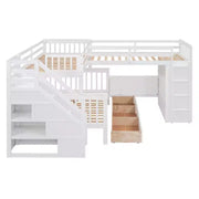 Litera en forma de L Whisen Modern Design, cama individual sobre matrimonial, con 3 cajones, escritorio portátil y armario