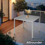 tectake® Mesa de jardín, mesa de comedor para exterior, mesa de balcón con aspecto de madera, mesa de terraza con marco de aluminio, muebles de jardín resistentes a la intemperie, 90x90x74,5 cm, mesa para jardín, salón, conjunto de asientos - Plata