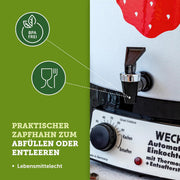 Esterilizador automático WECK WAT14-A de esmalte con termostato de precisión y grifo – Olla conservadora de 29 L, hervidor de vino caliente, extractor de jugo al vapor, máquina para conservas – Fabricado en Alemania, de alta calidad y versátil