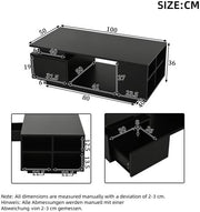 Mesa de centro de alto brillo Merax con iluminación LED y cajón – Mesa de sofá de 100x50x36 cm, mesa de salón con 4 compartimentos laterales, mesa de centro minimalista en negro