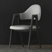 Silla de comedor con reposabrazos de cuero moderna curvada de respaldo abierto