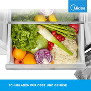 Midea KS-DDX 6.32 WT Frigorífico americano / 178,8 cm de altura / 254 kWh/año / No Frost / Compresor Dual Inverter / con dispensador de agua/hielo 3 en 1 y depósito de agua, Dark Inox