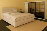Cama boxspring A&J MöbelLand 140x200 con colchón y cabecero tapizado – Tom, cama con almacenamiento en beige 2