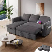 Sofá cama Dyonery 81, sofá seccional en forma de L, sofá extraíble con respaldo reclinable, puertos USB