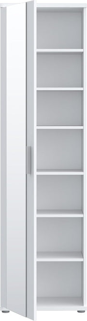 Zapatero Forte NET106 blanco 50, mueble de recibidor estrecho con 6 estantes y frente de espejo, pasillo, recibidor, madera, blanco, 50,2 cm de ancho x 179,1 cm de alto x 34,8 cm de profundidad