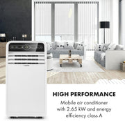 Aire acondicionado portátil Klarstein con manguera de escape, unidad 4 en 1 con ventilador, deshumidificador y modo nocturno, aire acondicionado pequeño y portátil para el hogar y la oficina, bajo consumo, 9000 BTU