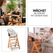 Hauck Trona Beta+ Newborn Set Eco Bouncer - Trona de madera evolutiva para bebés desde el nacimiento, incluye accesorio para recién nacidos, cojín de asiento y bandeja - Gris oscuro