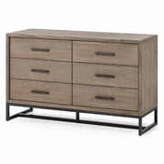 Cómoda de madera de roble con estructura metálica, 6 cajones, marrón