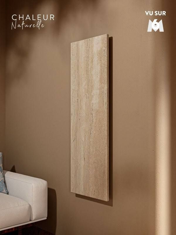 Radiador eléctrico de diseño en mármol blanco grisáceo | 1100 W - 130x42 cm | calor natural